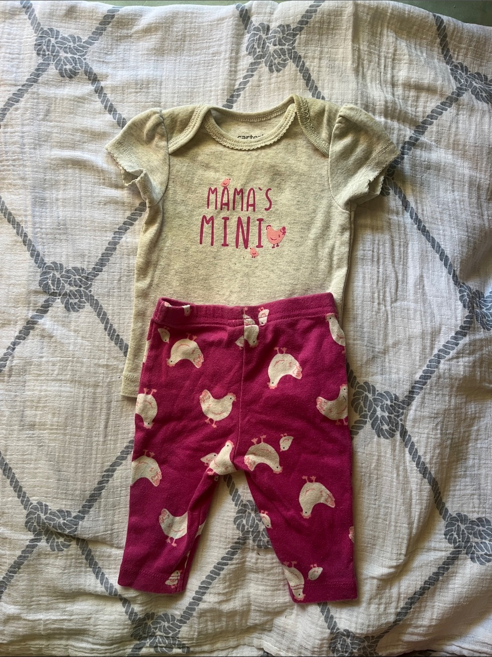 Carter's Cream Bodysuit & Pink Chick Print Pajama Set